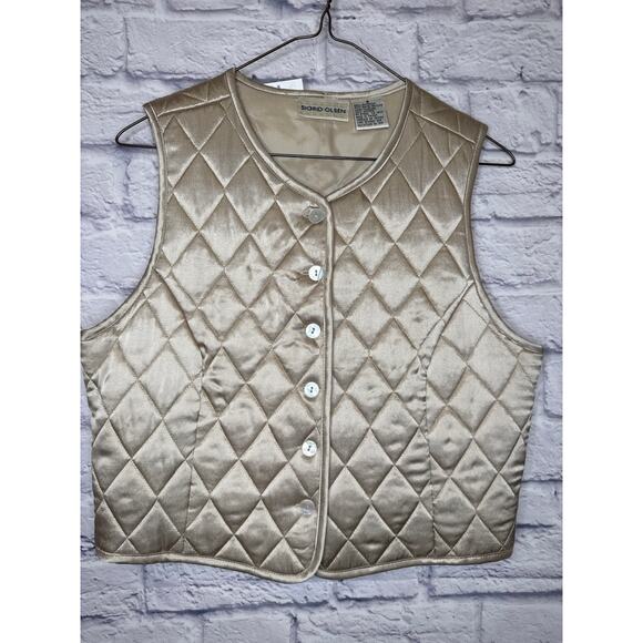 Sigrid Olsen Vintage Gold Button Up Quilted Vest SZ 8 100% Rayon NWOT - Picture 1 of 4